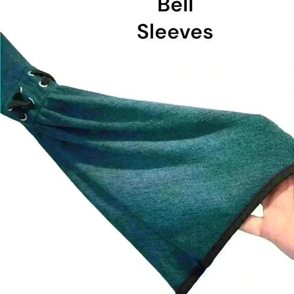 Olivia Blu Y2K Lace-up Bell sleeves Evergreen/Black Heather V-Neck - Picture 6 of 6